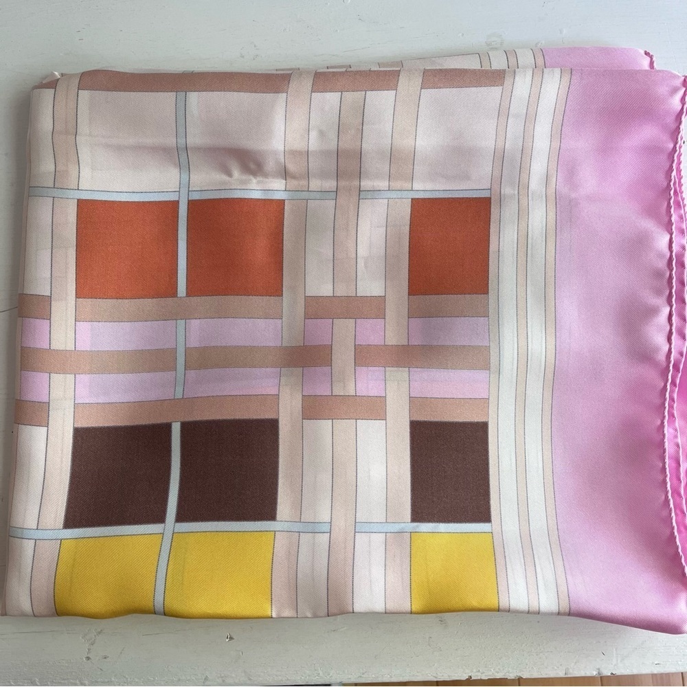 BURBERRY- Abstract Check Print Silk Scarf - Picture 4 of 9